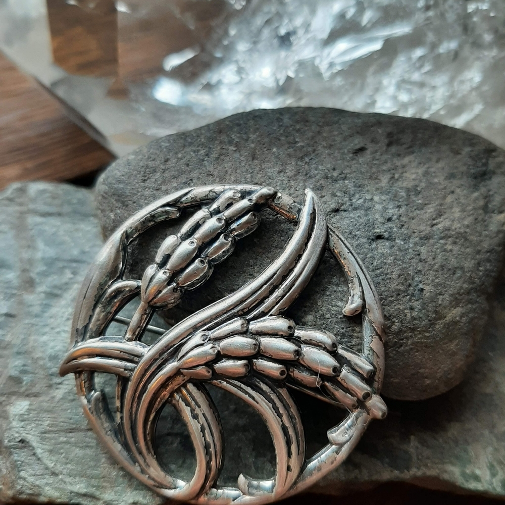 Signed VTG Danecraft Silver Wheat Brooch